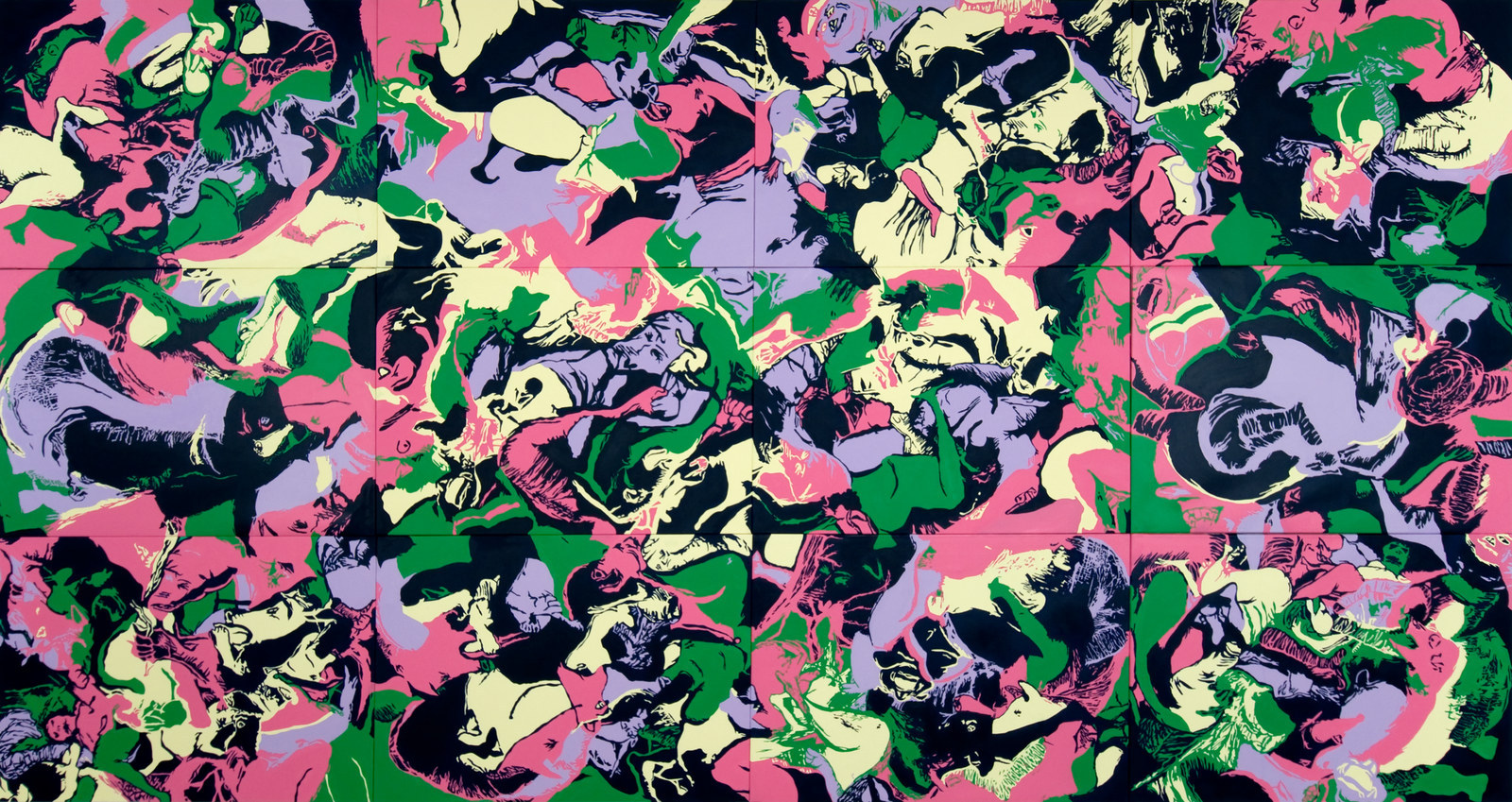 Los ladrones de nombres. Los Cerdos (mural), 2012. Oil on canvas, polyptych of 12 pieces, 210 × 400 cm