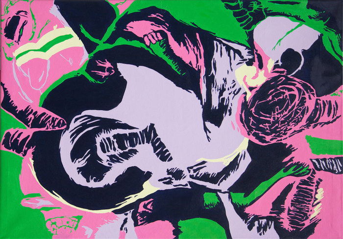 Los Cerdos. Composición III, 2012. Óleo sobre lienzo, 70 × 100 cm