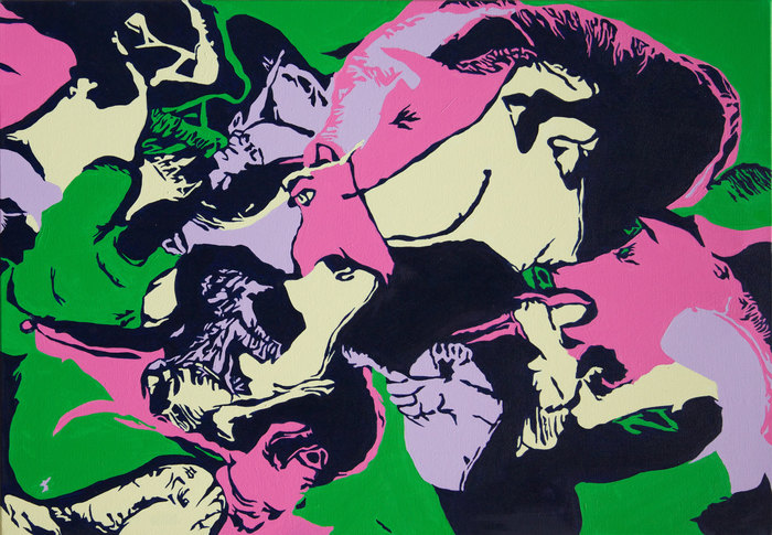 Los Cerdos. Composición IV, 2012. Óleo sobre lienzo, 70 × 100 cm
