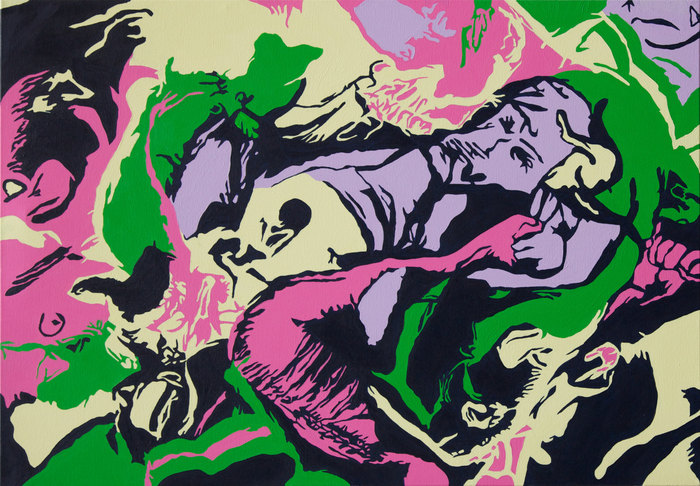 Los Cerdos. Composición V, 2012. Óleo sobre lienzo, 70 × 100 cm