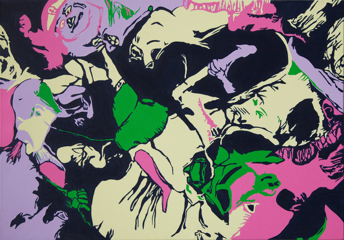 Los Cerdos. Composición VI, 2012. Óleo sobre lienzo, 70 × 100 cm