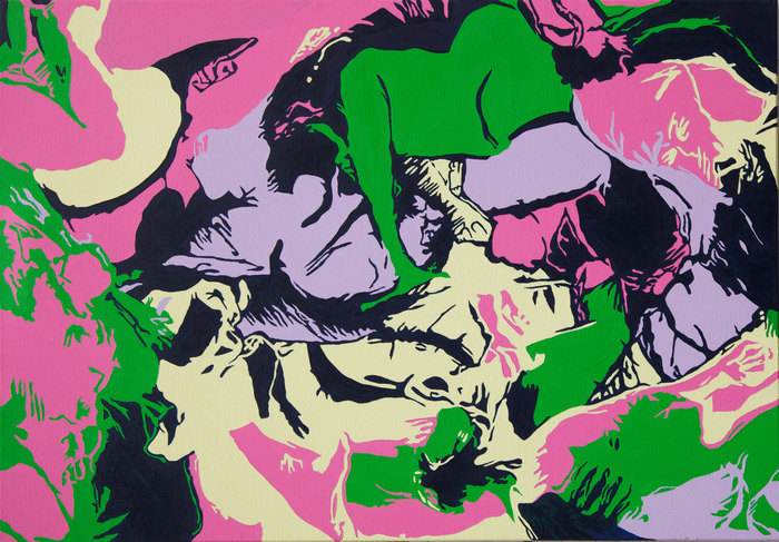 Los Cerdos. Composición IX, 2012. Óleo sobre lienzo, 70 × 100 cm