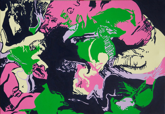 Los Cerdos. Composición XII, 2012. Óleo sobre lienzo, 70 × 100 cm
